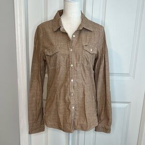 Obey Propaganda Tan Heathered Long Sleeve Button Up Shirt Fall Western 2010s